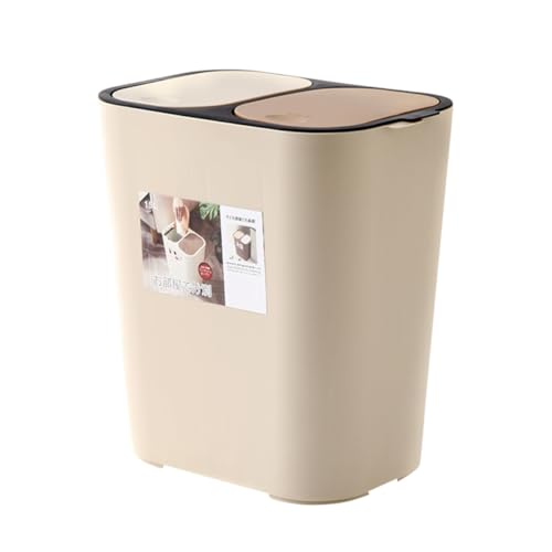 SEWACC Cubo de Basura Doméstico Doble Capa Tapa Clasificación Seca y Húmeda Plástico PP Beige Bote de Basura para Cocina y Reciclaje Casero Práctico y Versátil