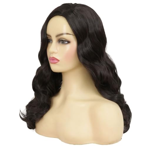 Image of Swiking Long Black Curly Wavy Wig for Women Long Finger Wave Heat Resistant Fiber Synthetic Hair Wigs for Cosplay Halloween Party Use