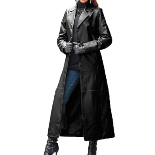 LAZIRO Las Mujeres De Cuello De Traje De Color SóLido BotóN De Cuero De ImitacióN De Color SóLido Abrigo Largo Abrigo Delgado De Manga Larga Trench Coat