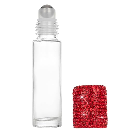 MINGZAIQIPEI Flacon de voyage rechargeable en cristal avec strass pour huile essentielle et parfum - Rouge - 10 ml