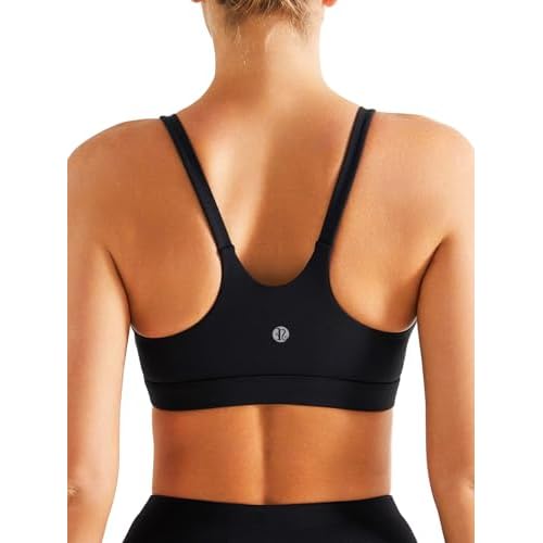 RUNNING GIRL Sports Bras for Women High Support,Seamless Ribbed Longline High Neck Sports Bra Racerback Padded Crop Top Yoga Medium X-black