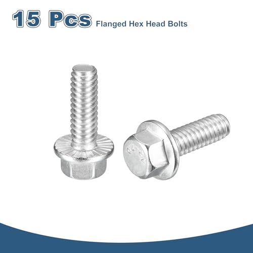 Image of uxcell 15Pcs 1 /4-20 x 3 /4 inch Flanged Hex Head Bolts, 304 Stainless Steel Flange Hexagon Screws, Flange Hex Drive Screws 5.8 Grade for Machinery Industry Home Appliances, Silver