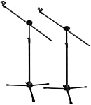 Ohuhu Microphone Stand 2-Pack, Heavy Duty Tripod Boom with Clip Holders | Collapsible floor stand, suitable for singing, speech, weddings, stage performances, outdoor events, black finish