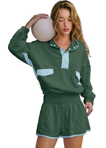 LAMISSCHE Work out Sets Gym for Women Sweatsuits 2 Piece Set Long Sleeve Top & Shorts Active Wear Sets with Pockets2