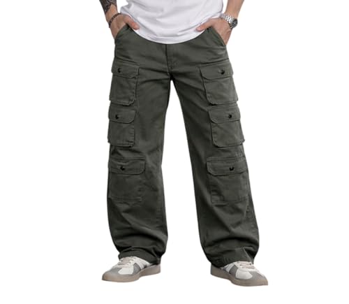 Image of Wear lusso 10 Pocket Cargo Pants for Men | Cotton Twill Fabric | Regular Fit Utility Cargo Trousers | Casual Streetwear Bottomwear