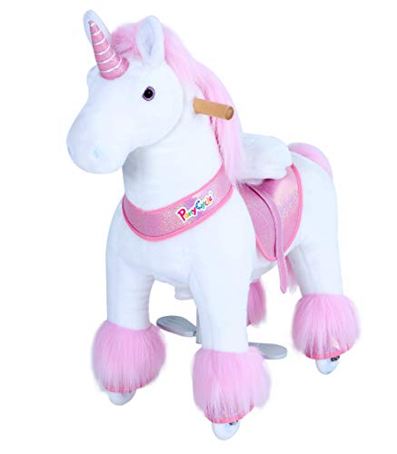Image of PonyCycle Official Classic U Series Ride on Horse Toy Plush Walking Animal Pink Unicorn Size 4 for Age 4-8 Ux402