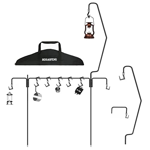 ランタンスタンド 打ち込み式 ランタンハンガー 鋳鉄製 ランタンポール 多機能 ランタン スタンド 軽量 コンパクト アウトドア キャンプ/釣り/焚き火会用 ランタンフック付 自由に組み合わせ 専用収納ケース付き 取り外し可能なランタンスタンド
