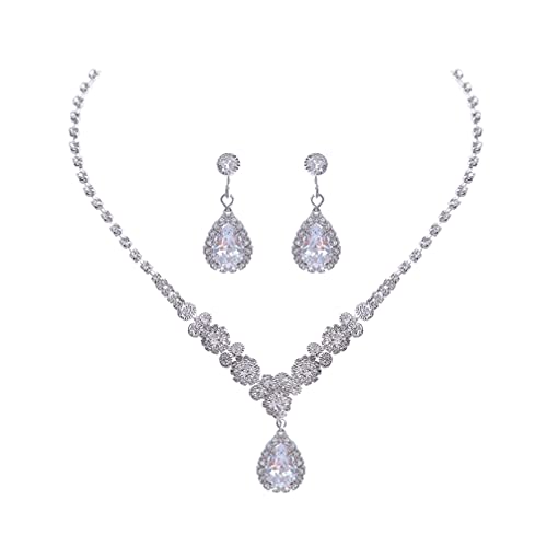 TOYANDONA 3Pcs Zircão Cravejado de Diamantes Brincos Colar de Cristal Conjunto De Jóias de Noiva par