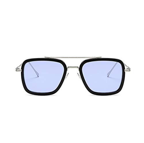Sunglasses Square Metal Frame for Men Women Sunglasses Classic Downey Tony Stark blue