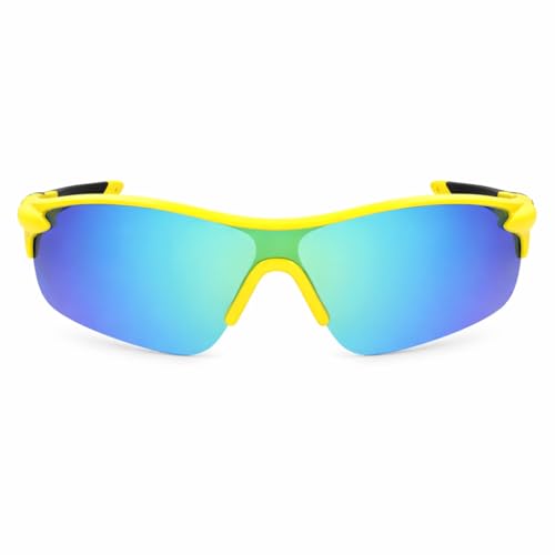 Image of Oversized Sports Goggles for Men & Women UV400 Protection Non Polarized Cycling Running Cricket Driving Fishing Outdoor Lightweight Wraparound Design Clear Vision Eyewear. (Yellow)