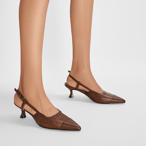 Image of Women's Slingback Kitten Heels Closed Pointy Toe Low Heel Pumps Splicing Heeled Sandals Dress Party Wedding for Women Shoes
