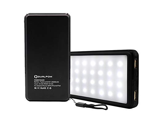 28 Led Light Power Bank Charger 20,000mAh, Dualpow Flashlight Camping Phone Charger Portable Dual USB Traveling Battery Charger External Battery Pack Compatible with Apple iPhone Android (Black)