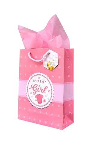 Image of Flora Paperbags -Pack of 10 | Pink Baby Shower Design Paper Gift Bags for Return Gifts | Medium Size-23x30x9cm | Glossy Lamination | paper bags for Birthday | Holiday Presents