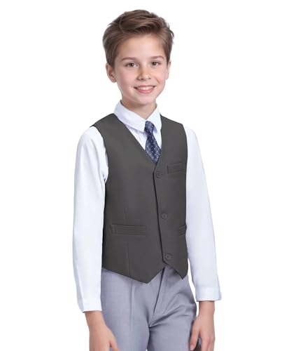 Boys Formal Suit Vest Slim Fit Vest Solid Dress for Toddler Kids Formal Wedding Outfit Size 2-14 Years