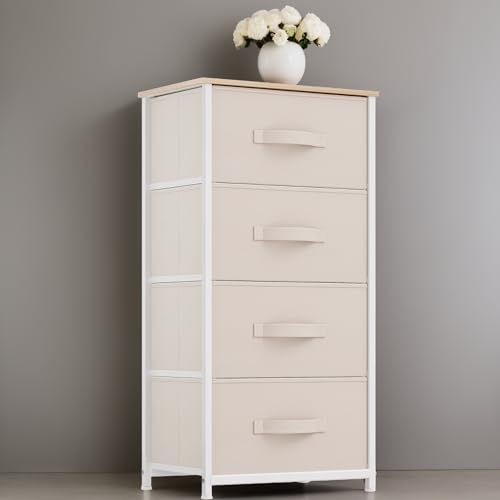 YITAHOME Comoda 4 Cajones,Cajonera de Tela,Sinfonier,Robusta Estructura metálica,Blanco Crema