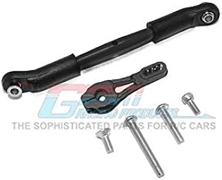 GPM for Traxxas TRX-4 Trail Defender Crawler Upgrade Parts Aluminum Servo Horn 25T (4 Positioning Holes) with Adjustable Steering Link - 6Pc Set Black