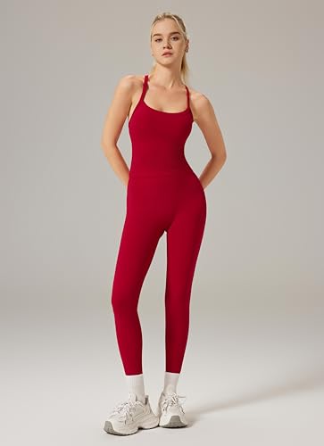 RXRXCOCO Cross Back Workout Sets for Women 2 Piece Padded Tank Tops Hidden Scrunch Leggings Gym Outfits with Pockets2