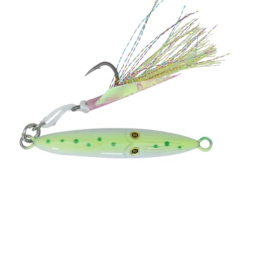 Hogy Groundfish Squinnow Jig Lure Saltwater Jig for Seabass Porgy Fluke Snapper & Grouper Heavy-Duty Biki Teaser Assist Hooks Bottom Fishing Jig for Structure Wrecks & Reefs (Green 1.7 oz)