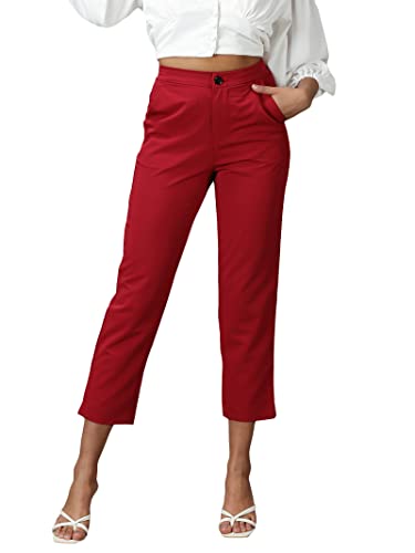 Image of SHOWOFFFF Women Solid Formal Trousers | Cotton Trouser for Womens | Mid-Rise Mom Fit Regular Length Trousers for Women's