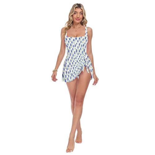 Maillot de bain une pièce à col carré bleu Texas fleuri pour femme à double bretelles