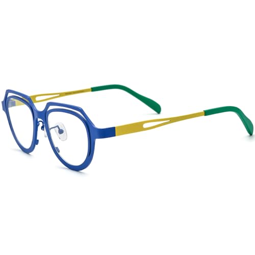 Image of FONEX Colorful Pure Titanium Glasses Frame Women Retro Round Eyeglasses