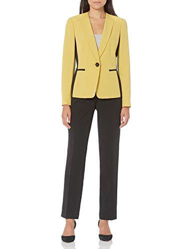 Le Suit Women's 1 Button Collarless Color Block Stretch Crepe Slim Pant Suit, Citrine/Black, 8
