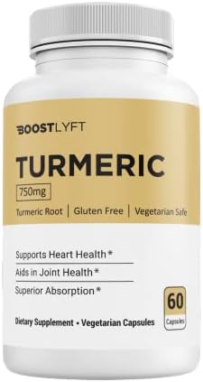 Boost Lyft Turmeric Curcumin with Black Pepper 750mg - Essential Joint Support Supplement with Bioperine for Maximum Nutrient Absorption, Promotes Immune and Heart Health - 60 Capsules