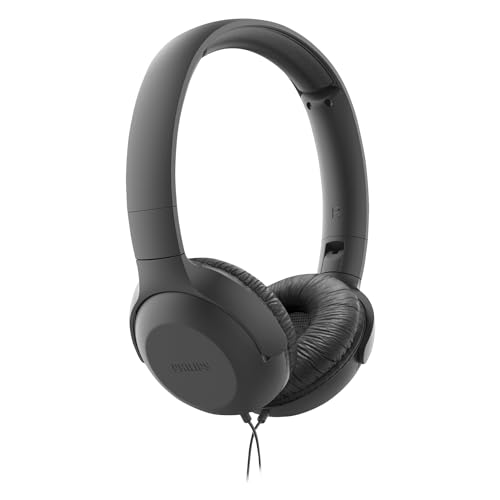 Philips UH201BK/00 Casque d’écoute avec câble (Pliable, Coussinets Souples, Micro, câble de 1, 2 mètre) Noir