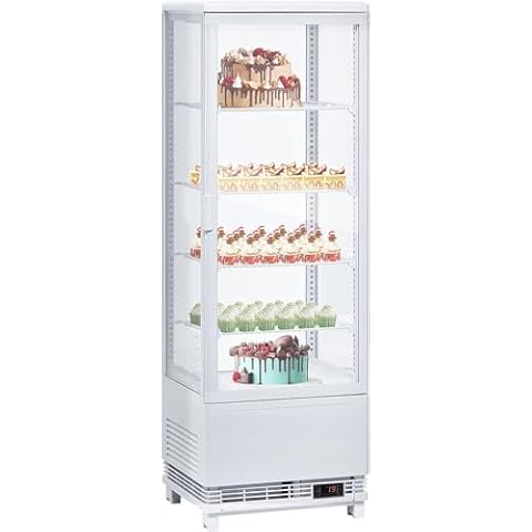 Litake Commercial Refrigerator, 4.2 Cu. FT Glass Refrigerator Display Case Countertop with Adjustable Shelves, Interior LED Lighting, Display Fridge for Pastry Cake Restaurant, Auto Defrost, White Cover