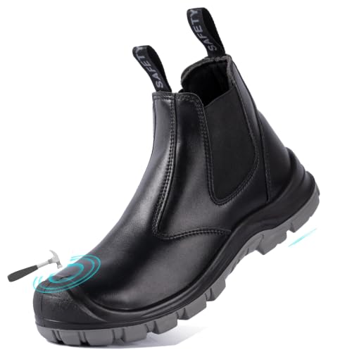 Image of Steel Toe Work Boots for Men Slip on Chelsea Boot with Kevlar Anti-Puncture Sole, ASTM F 2412-24, Men's Industrial & Construction Shoes, Non-Slip Safety Shoes