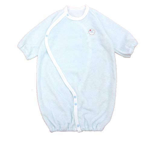 ◇日本製◇ やわらかパイル長袖ツーウェイオール（ぞうさんとりんご）新生児50-60cm オールシーズン (サックス)