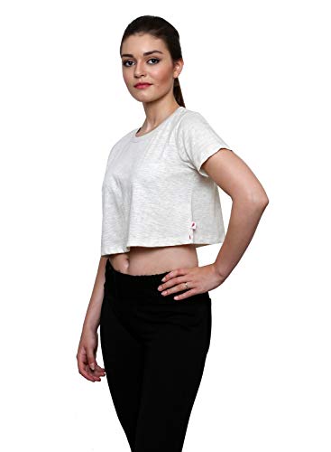 Image of LE BOURGEOIS Women Loose Fit Round Neck Short Sleeve Cotton Crop Top