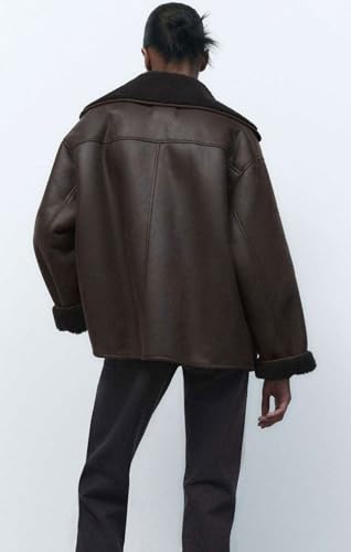 chouyatou Women's Winter Sherpa Lined Faux Leather Jacket Casual Motorcycle Oversized Leather Jacket2