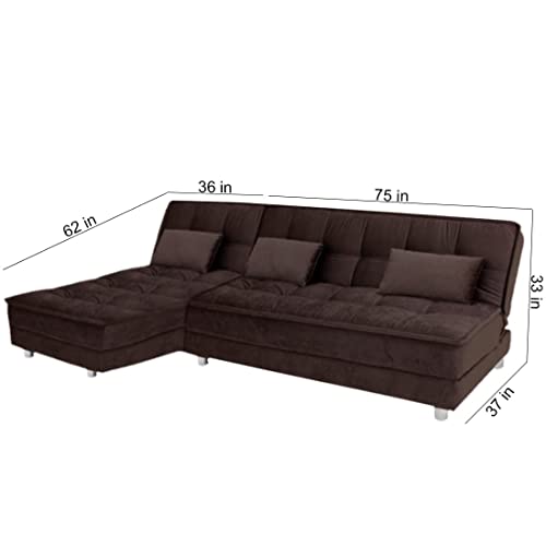 Image of FURNY - Gaiety 5 Seater Fabric LHS L Shape Sofa Cum Bed Set (Brown)