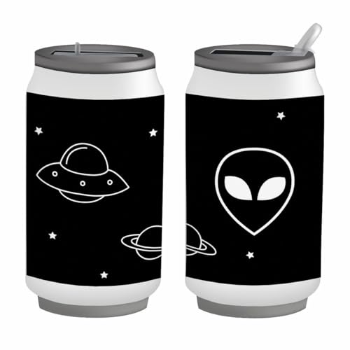 El Mejor Listado de Marciano Tumblr - los preferidos. 48 Termo Lata de Acero Inoxidable Alien | Blanco | con Popote | Para Café Té Agua | Termico | Regalos para Cumpleaños Mamá Navidad | 300 ml | PIXTREATS