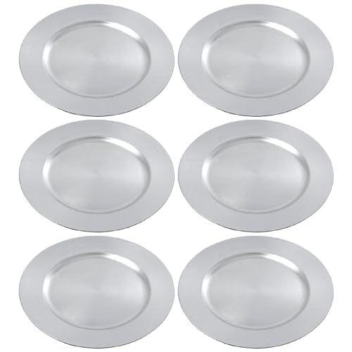 Acan Tradineur Lot de 6 Assiettes Réutilisables Rondes en Plastique Plat Plat Décoratif Plateau de présentation de Bonbons de Noël Nougat Gâteaux Argenté Ø 32,8 cm