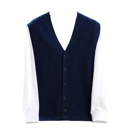 Men's Autumn Winter Warm Solid Merino Wool Waistcoat Twisted V-Neck Sleeveless Vintage Cardigan Vest