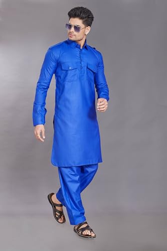 Image of DIVISIVE Men's Cotton Blend Pathani Kurta Pyjama Set