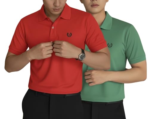 Image of MACK JONNEY Men's Solid Polo T-Shirt | Premium Cotton Blend | Regular Fit | Short Sleeve | Collared Casual Wear|Pack of 2 -MJ-157