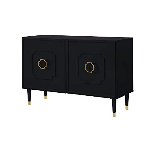 Inspired Home Sideboard - Black | Design: Belen | 2 Doors | Brushed Finish Gold Handle And Leg Tip #TOP1