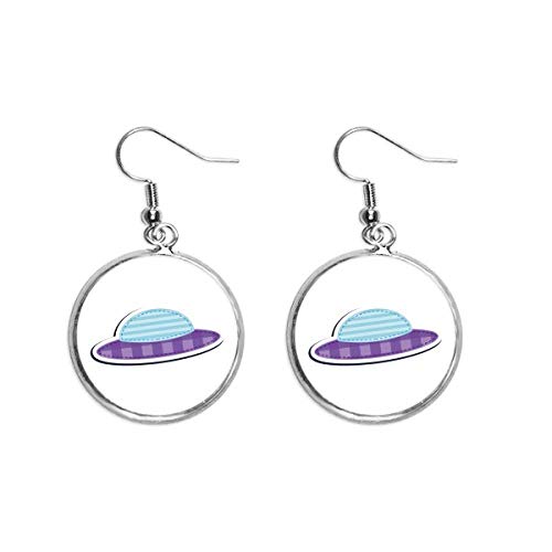 Pendientes colgantes de plata con diseño de ovni de universo y alienígena para mujer