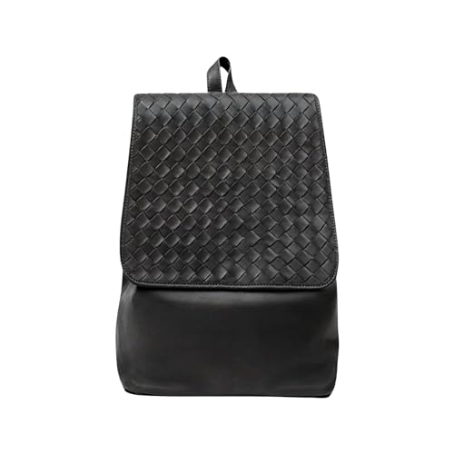 Woven Leather Backpack, Black, 11.5 x 15 x 6 inches, Cotton Lined, Laptop Sleeve