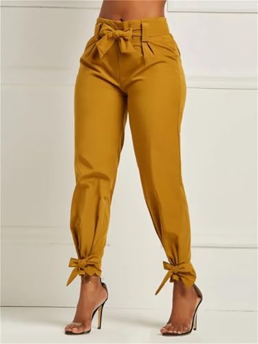 Women's High Waist Pencil Pants with Bowknot Belt Casual Comfortable Non-Stretch Wide Leg Pants 6