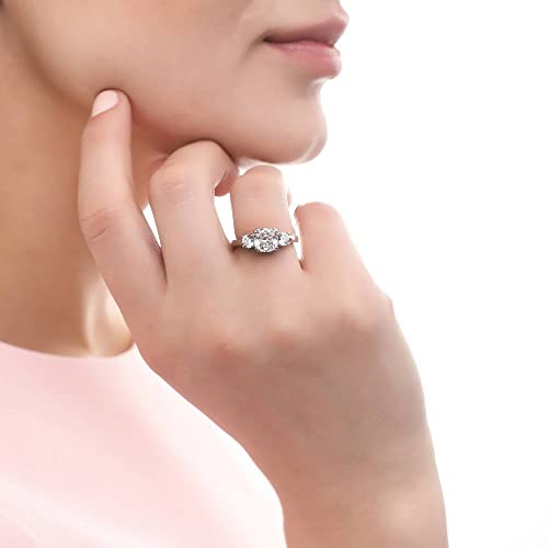 Berricle Sterling Silver 3-Stone Wedding Engagement Rings Cushion Cut Cubic Zirconia Cz Anniversary Promise Ring For Women, Rhodium Plated Size 8 #TOP4