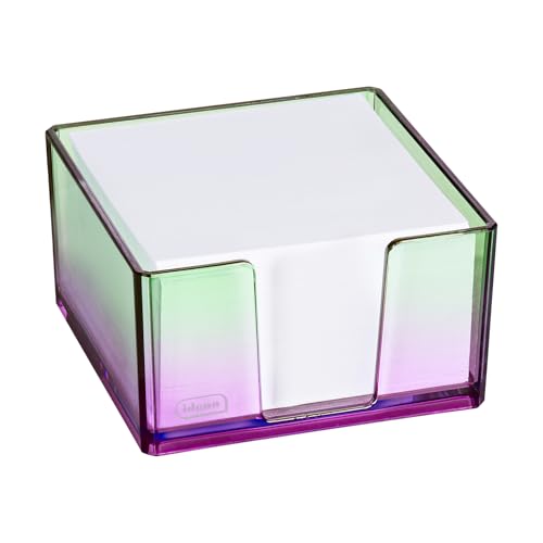 Idena 11364 - Zettelbox mit 500 Blatt 80g/m², Zettelkasten aus Kunststoff in Lila-Grün, Größe ca. 10,3 x 10,3 x 5,7 cm, geeignet für Schule und Büro