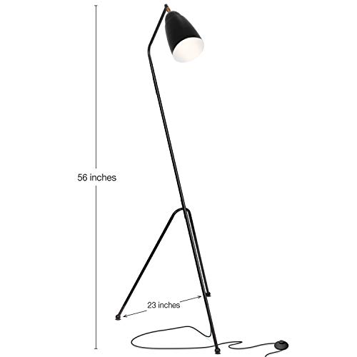 Brightech Nora LED Tripod Floor Lamp- Mid Century Modern Standing Reading Light for Living Rooms and Bedrooms- Industrial/Modern Urban Renewal Style Task Lamp- Black