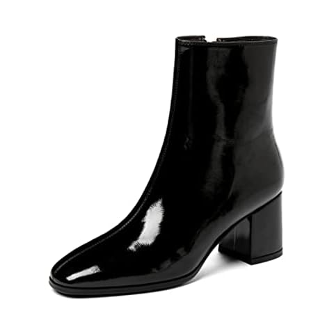 Rimhold Womens Ankle Boots Patent Leather Booties Block Heeled Office Shoes Squared Boot Elegant Wedding Pumps Lady Chunky Boots Cover