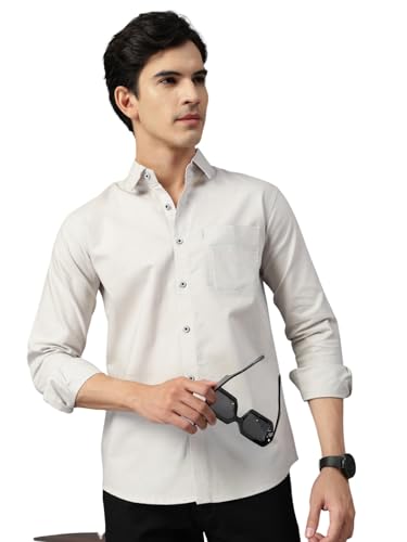 Image of Majestic Man Solid Cotton Casual Shirt - Slim Fit, Full Sleeves, Premium Button Closure