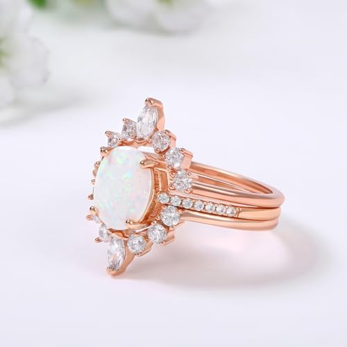 LAZLUVU Fashion Stackable Rings Engagement Rings 3Pcs Opal Rings Set for Women Pink Wedding Set4