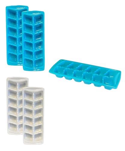 Image of 4-Pack Stackable Ice Cube Tray Set – BPA-Free Plastic, 12-Cube Capacity Each – Reusable Ice Trays for Freezer, Baby Food, Coffee & More – White and Blue